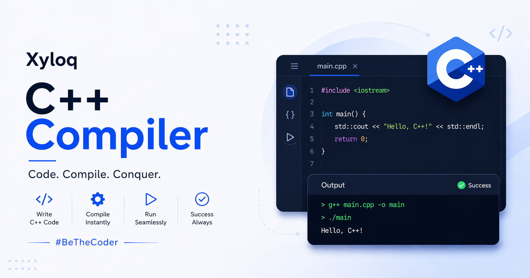 Free C++ Compiler Online — Compile & Run C++17 Instantly | Xyloq Arena